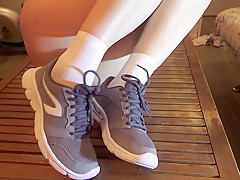 A Girl In New Sneakers Masturbates Her Pussy