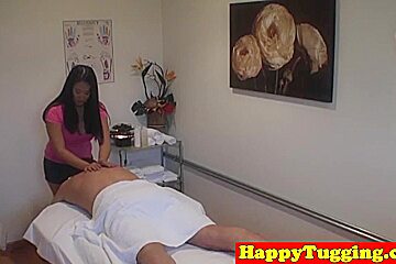 Asian masseuse wanking client