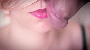 BABE IN BLACK LINGERIE LICKS CUM OFF THE FLOOR