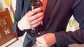 Beer drinking handjob with cum on nylons