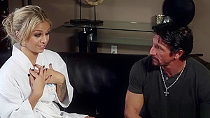 Blonde masseuse swallows