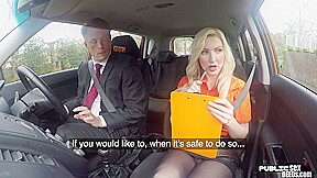Bosomy driving MILF in lingerie fucked in car outdoor