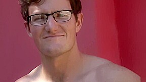 Brown haired Bull strokes by the pool, milks his cum out hands-free!