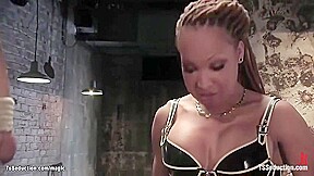 Busty Ebony Shemale Fucks Bound Man