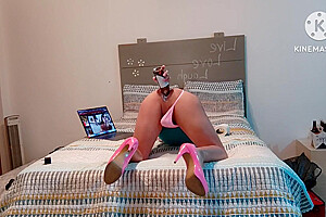 Caged Sissy In Pink Thong And Heels Drinking Beer Anally