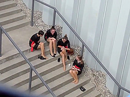 Candid of 4 pantyhosed hostesses