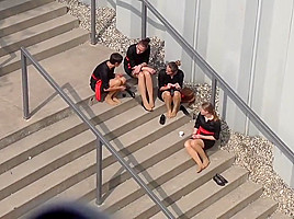Candid of 4 pantyhosed hostesses