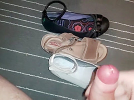 Cum on worn flats and sandals