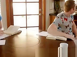 Cute teen 18+ guy Seduced by a couple in the kitchen