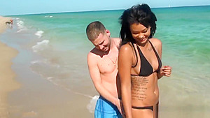 Ebony gets her bigass squeezed at the beach