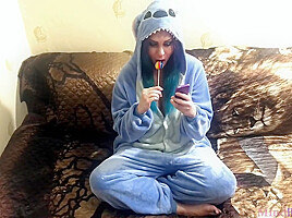 Emo Girlfriend Sucks Lollipop And Something Else In Stitch