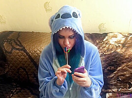 Emo Girlfriend Sucks Lollipop And Something Else In Stitch