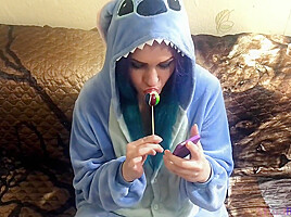 Emo Girlfriend Sucks Lollipop And Something Else In Stitch