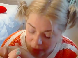 Fat girl in pig tails getting a rough facefuck   