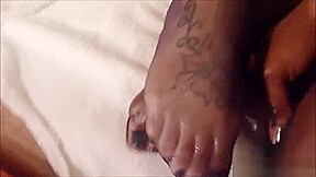 Footjob from Pinky in Blue Pantyhose