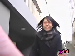 Gorgeous oriental sweetie gets interrupted on the street during sharking