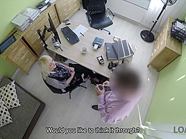 LOAN4K  Nice young lady gives a head and spreads legs in loan office