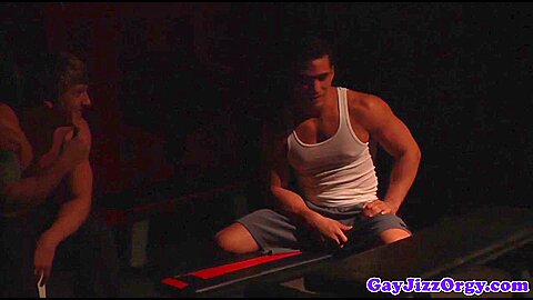Lockerroom jocks tugging until cumshot after anal