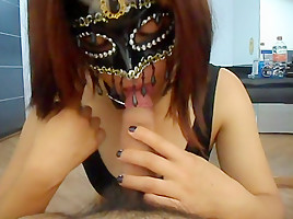 Mypet slave in her uniform sucking my cock