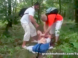 Nasty granny gets to hard threesome