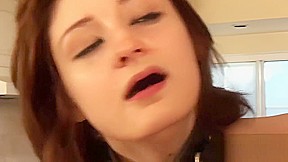 Naughty minx deepthroats a throbbing meat pole
