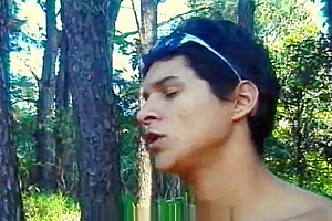 Oral caress with a tranny in a forest