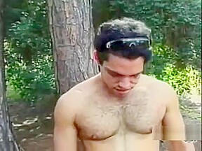 Outdoor threesome in the woods