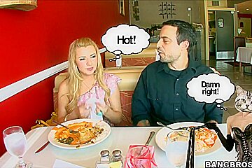 Pale blonde babe Lexi Belle has fun with her boy
