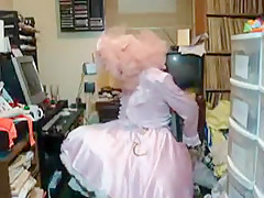 Pink Satin Sissy in chains