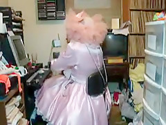 Pink Satin Sissy in chains