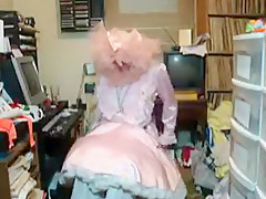 Pink Satin Sissy in chains