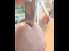 Pissing and pisshole stretching with 2 sounds 8+4mm double sounding