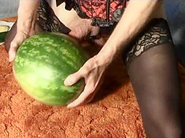 Sissy watermelon and veggie fuck fest