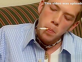 Slim deviant swapping smoke for cock in masturbation solo