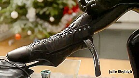 Smoking Hot Lady In A Latex Costume And Shoes With Stiletto
