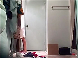 Smoking hot college girl changing for shower 