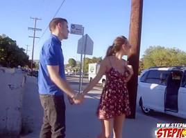 Stepmom deeply sucks a big cock and let him pounds her tender pussy