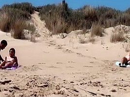 Sunbathing At Nudist Beach Two Couple Fuck