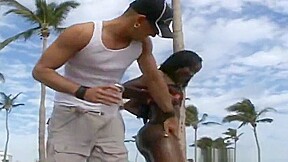 Unbelievable underwaight black Angie is sucking cock