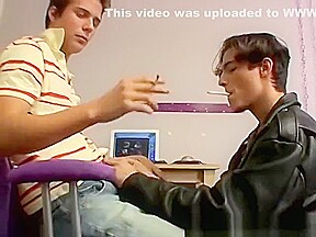 Young gay chainsmoker blows dicks of his butt buddies