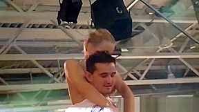 blonde busty babe squirt on public stage