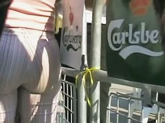 perfectly shaped ass stret candid in a seriously tight stripy trousers