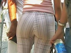 perfectly shaped ass stret candid in a seriously tight stripy trousers